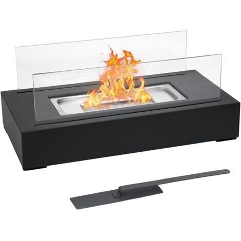 LAN Cheminée de table d'intérieur avec flammes dansantes - Base en acier trempé - Portable - Idéale pour le salon ou la terrasse - Disponible en noir ou blanc.
