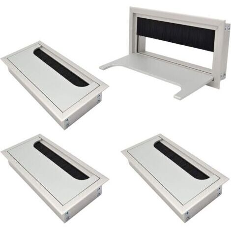 LAN Couvercle Passe Câbles Fil Carrée 80x 160mm pour Encastrer sur Table de Bureau Organisateur de Cables pour Meuble Aluminium Argent Anodisé Passage de Câble Cache-Câble Lot de 4