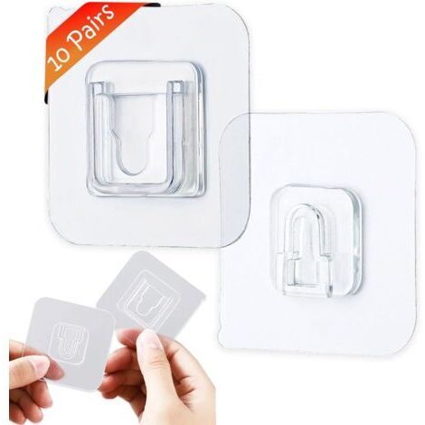 LAN Crochet Adhesif Mural, Lot de 20 Crochets Adhésifs Double Face 15kg (Max),Crochet Adhésif Transparents pour les Toilettes, le Salon, le Kithchen,Suspendre la Prise,les Cadres Photo,les Routeurs