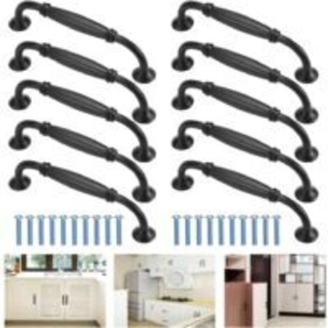 LAN CSPARKV Lot de 10 poignées de meubles en alliage d'aluminium avec vis, poignée en acier inoxydable pour portes de placards, tiroirs, meubles à chaussures, meubles de cuisine - Noir