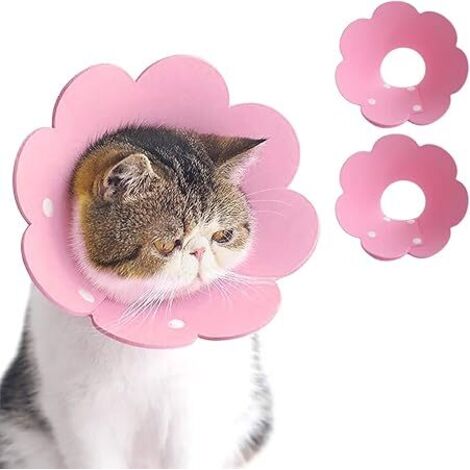 LAN Ensemble de 2 colliers pour animaux de compagnie, collier de chat élisabéthain collier de protection souple anti-léchage cône de guérison réglable chat M rose