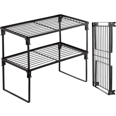 LAN Ensemble de 2 étagères de rangement empilables pour la cuisine, étagère à épices pliable, étagère de comptoir et d'armoire de cuisine