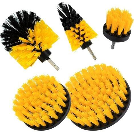 LAN Ensemble de 5 brosses de nettoyage pour perceuse, accessoire de nettoyage pour cuisine, salle de bain, gril, roues de voiture, toutes surfaces, compatible avec la plupart des perceuses.