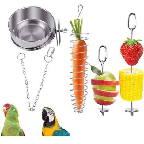 LAN Ensemble de 5 mangeoires à oiseaux en acier inoxydable, mangeoire à fruits en acier inoxydable, accessoires d'alimentation pour cages à oiseaux, pour perruches et canaris