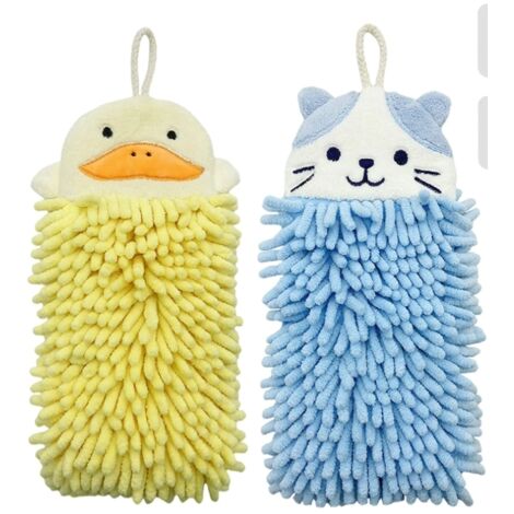 LAN Essuie-mains Mignon Animal Suspendu Serviette À Main Doux Moelleux Serviette En Microfibre À Séchage Rapide Serviette Absorbante Cuisine Et Salle De Bains Bleu Jaune 2pcs 26  16cm