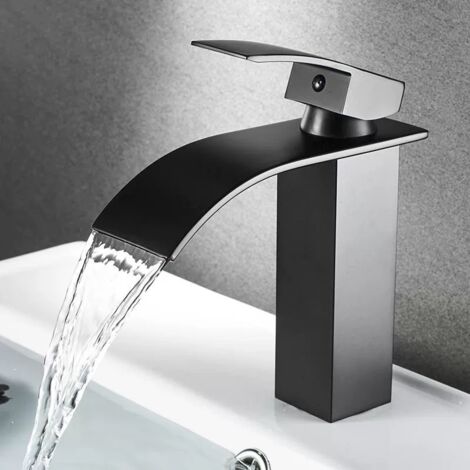 LAN et de Lavabo Cascade, Mitigeur Cascade Noir, et Salle de Bains Monotrou Sur Plage, Cartouche Céramique, etterie Lavabo Design Elégant