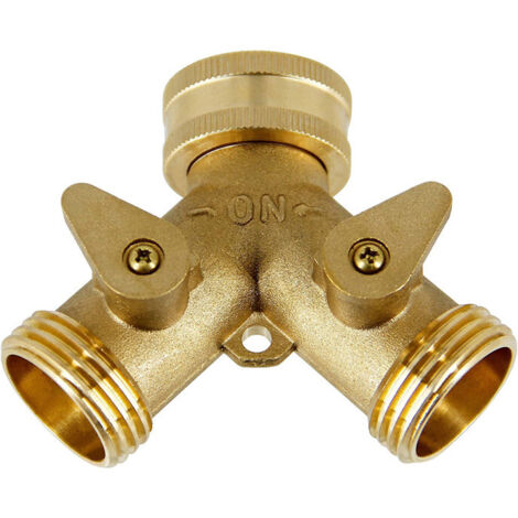 LAN et Double Machine à Laver, Distributeur Arrosage 2 Voies en Forme Y Raccord de Tuyau Laiton 3/4 Pouces avec Poignée Réglable pour Arrosage Lavage Jardin Ferme