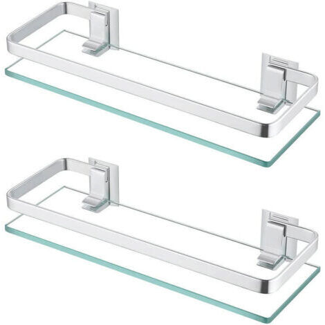 LAN Étagère de salle de bain, étagère murale en verre, aluminium, épaisseur 8 mm, verre trempé, rectangulaire, argent, lot de 2, A4126A-P2 (30 cm)