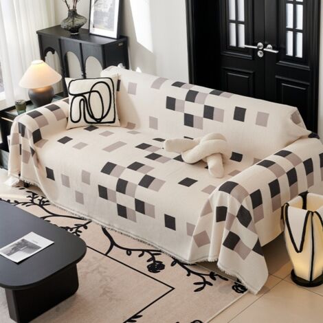 LAN Fantaisie en noir et blanc 180x230 Coussin de canapé monobloc, housse de canapé intégrale anti-griffures de chat, adaptée à toutes les saisons, serviette/housse de canapé