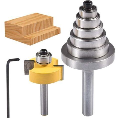 LAN Fraise à rainurer à 6 roulements réglables, en carbure cémenté, pour le travail du bois et les projets de bricolage, diamètre de la queue : 8 mm