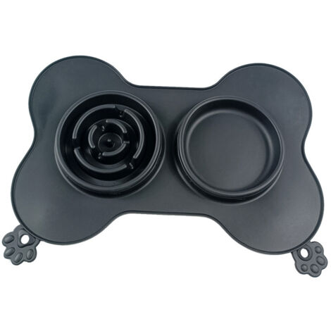 LAN Gamelle pour Chien Double Gamelle Gamelle pour Chat Bol de Nourriture Lente Portable Antidérapant Pliable Silicone Pet Water Bowl Gamelle de Nourriture Fond (Noir)
