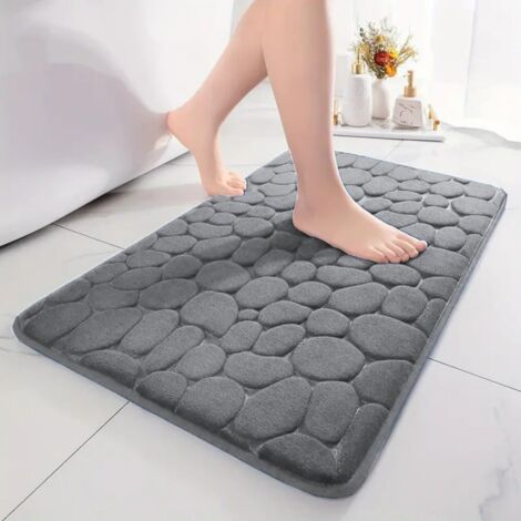 LAN Gris foncé - petits cailloux 4060cm, polaire corail 0,8cm d'épaisseur Tapis de sol uni en polaire corail à petits motifs de pierres, facile à nettoyer, convient à un usage domestique, tapis de sal