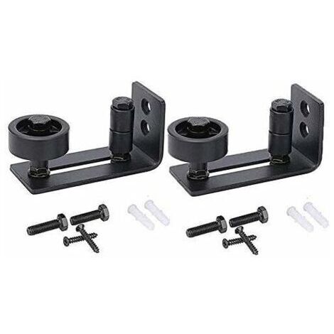 LAN Guide de porte coulissante robuste pour porte de grange, butée 8 en 1 en acier au carbone noir design de fond encastré, panneau de sol et de porte, rouleau réglable, système de fixation murale