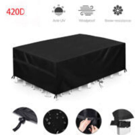 LAN Housse Salon de Jardin 420D 180x120x74cm protection Bach table de jardin meubles d'extérieur imperméable à l'eau et au vent résistant aux UV et au froid, Noir