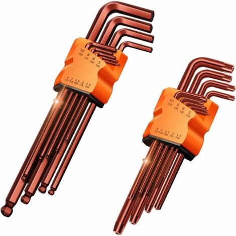 LAN Jeu de 18 Clés Allen, TX & HX Set, Torx:T10-50, Tête Sphérique:1,5-10mm, professionnelles Coffret clés 6 pans creux, Dureté jusqu'à HRC65, Fabriqué en acier au chrome vanadium(CRV)
