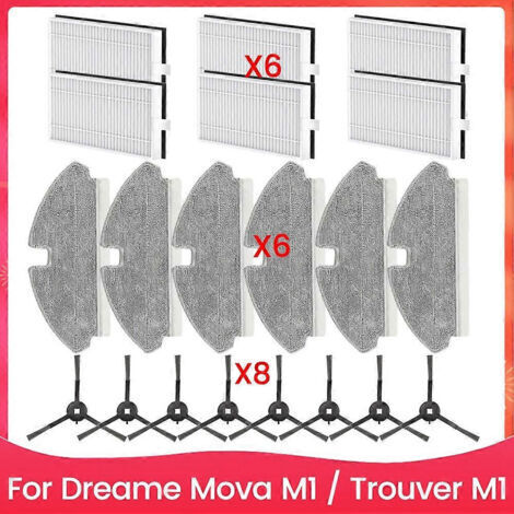 LAN Kit de 20 balais-filtres avec brosses pour Dreame Mova M1 et Dreame Trouver M1 - Pièces de rechange pour un nettoyage ménager efficace