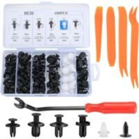 LAN Kit de fixation pour panneaux de porte de voiture en plastique, rivets universels en plastique noir pour panneaux de porte et garnitures, avec pince de démontage -