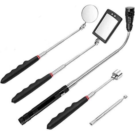 LAN Kit d'outils de récupération magnétique 5 pièces – Outils de préhension magnétiques (1,5 / 20 lb) et miroirs d'inspection (carré / rond) – Avec LED