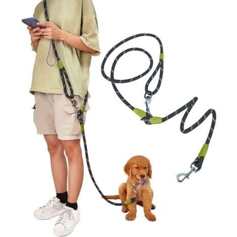 LAN Laisse pour mains libres réfléchissantes, 2,3 mètres, longue de marche, anti-traction, pour chiens de grande taille moyenne et petite, noir