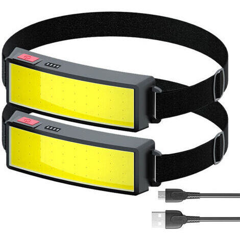 LAN LED Lampe frontale torche USB rechargeable COB Projecteur léger imperméable - Entretien et construction de voiture - Lumière de travail pour casque - Cyclisme Pêche en plein air, Paquet de 2