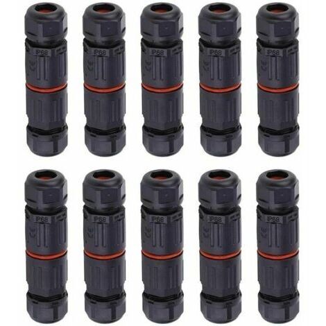 LAN Lot de 10  Fil électrique étanche, connecteur de câble extérieur pour boîte de jonction étanche,  IP68 Connecteur de câble électrique étanche pour connecteur 3 broches prise de courant extérie