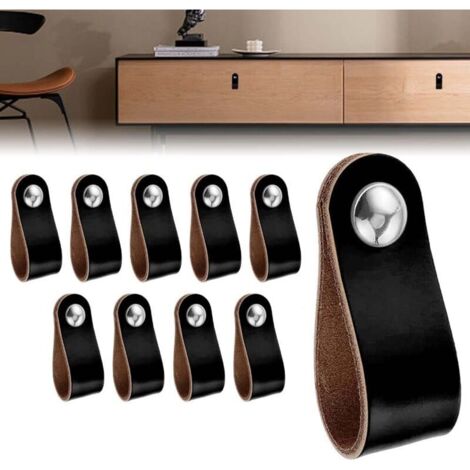 LAN Lot de 10 poignées de meubles en cuir (portes, placards, etc.) avec 10 vis, pour la cuisine et la chambre, jaune.
