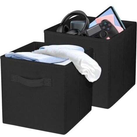 LAN Lot de 2 cubes de rangement pliables en tissu pour l'organisation, bacs de rangement durables pour placards, étagères et bureaux (noir, 26,5 x 26,5 x 28 cm)