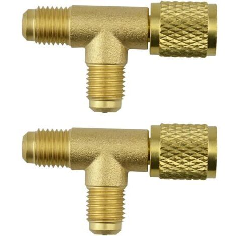 LAN Lot de 2 raccords en T à dégagement rapide, adaptateurs en T de valve SAE 1/4'', avec connecteur pivotant, compatibles avec les collecteurs de pompe à vide profond de calibre R22, R12 et R134.