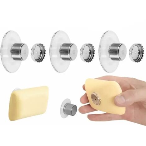 LAN Lot De 3 Porte Savon Aimanté Ventouse, Porte Savon Muraldouche sans Perçage, Aimant Savon Solide, Porte-Savon Douche Aimanté Magique sans Perçage - pour Salle De Bain Evier Baignoire Cuisine