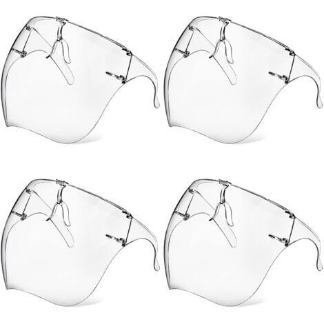 LAN Lot de 4 masques de protection avec lunettes, antibuée, transparents, réutilisables, en plastique, anti-éclaboussures, pour femmes, hommes et enfants