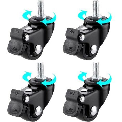LAN Lot de 4 roues pivotantes pour chariot, roulettes de remplacement robustes pour meubles, avec frein blocable – Roues noires, M6