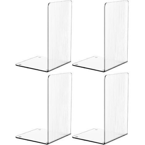 LAN Lot de 4 serre-livres en acrylique transparent pour étagères, avec tapis antidérapants, design unique, décoratifs pour la maison, le bureau et les fournitures scolaires