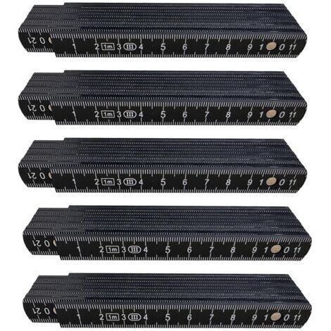 LAN Lot de 5 règles pliables en plastique, 1 m de long, incassables, noires, idéales pour le bricolage, la maison, les loisirs et l'atelier.
