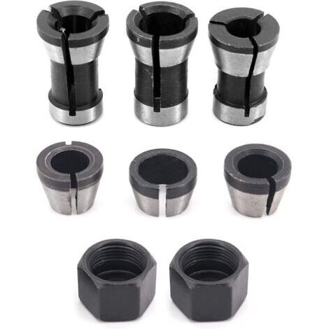 LAN Lot de 6 mandrins de serrage en acier de haute précision pour défonceuse - 6 mm, 6,35 mm, 8 mm + 2 écrous