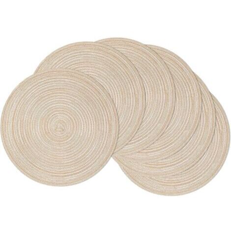 LAN Lot de 6 sets de table ronds tressés de 38 cm, antidérapants, résistants à la chaleur, en coton et polyester, lavables, pour cuisine, salle à manger, fête, décoration de table (beige)