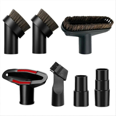 LAN Lot de 7 brosses pour aspirateur avec adaptateur : brosse ronde souple en crin de cheval de 3,2 cm (1,25 pouce) pour sols et tissus d'ameublement.