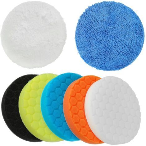 LAN Lot de 7 éponges à polir (150 mm), mousse de polissage multi-usages pour polisseuse/ponceuse orbitale aléatoire