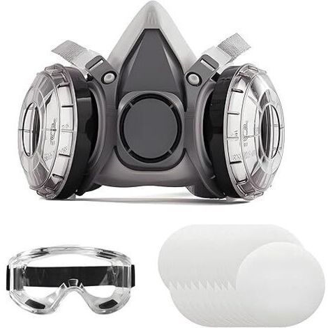 LAN Masque respiratoire, masque anti-poussière 6200, avec lunettes de sécurité, 20 cotons de rechange, idéal pour filtrer la poussière, la fumée et autres particules