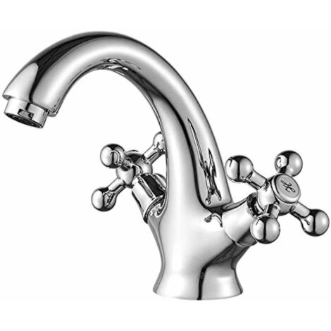 LAN Mitigeur de lavabo, Mitigeur Salle de Bains Vintage, Chromé, Argent