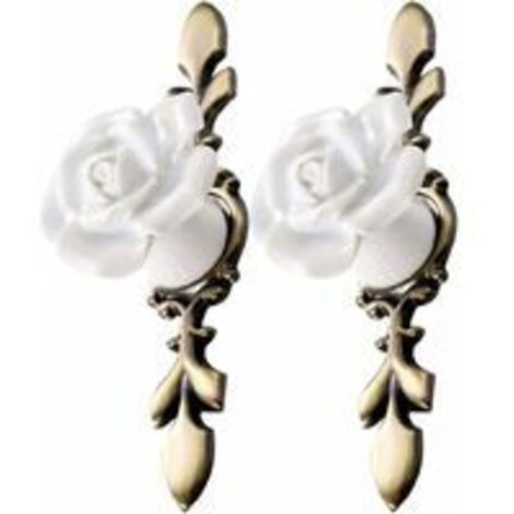LAN Morceaux de boutons de meubles anciens en céramique en forme de fleurs, de roses, pour meubles de cuisine (blanc et marron)