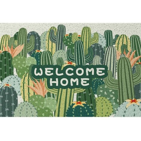 LAN Motif cactus - Panneau horizontal 50 x 80 cm, anneau de soie Tapis de sol bouclé de style rustique, résistant à la saleté et à l'usure, découpable à volonté, antidérapant, grattant la boue, tapis