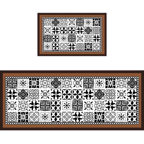 LAN Motif rétro 5020cm (Terre de diatomées) Tapis de sol spécialement conçu pour la cuisine : résistant aux taches, facile à nettoyer, à séchage rapide, en terre de diatomées, absorbant le vent et les