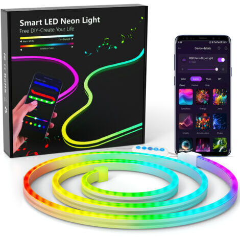LAN Neon Ruban LED 1m, RGB Bande LED avec Contrôle APP Contrôle, Flexible Étanche Découpable Synchronisation Musicale Bandeau Lumineuse Led pour Intérieur Déco Maison