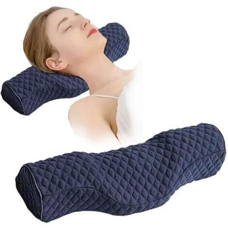 LAN Oreiller cervical en mousse à mémoire de forme pour soulager les raideurs cervicales, pour les personnes dormant sur le côté et sur le dos (bleu)