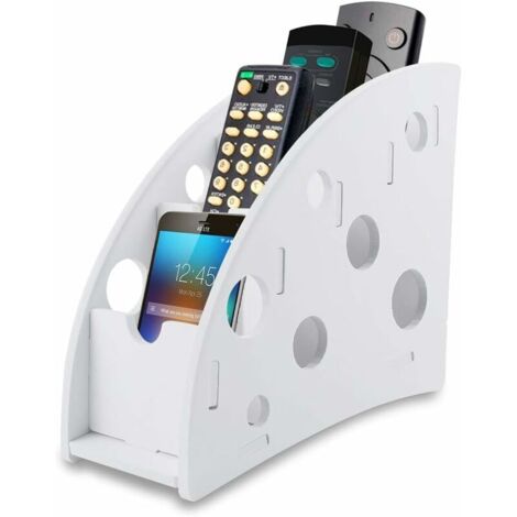 LAN Organisateur Télécommandé à 4 Compartiments, Organisateur Télécommande Blanc pour Ranger Diverses Télécommandes et Téléphones Portables, Boîte de Rangement pour Télécommande en Bois Composite
