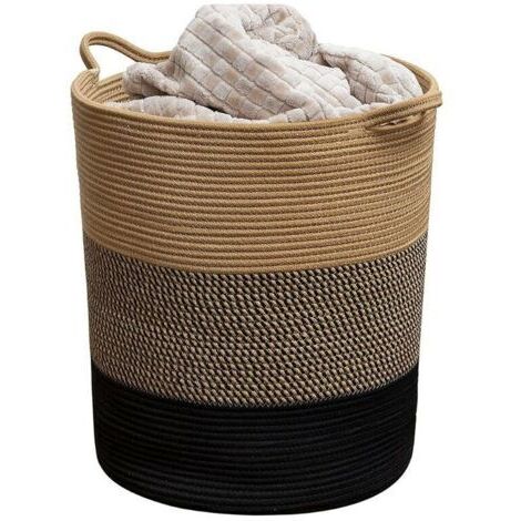 LAN Panier à linge Panier de rangement tissé Panier de rangement pour vêtements en corde de coton Panier à linge sale transfrontalier Panier à linge sale (Jaune + Fleur Noir + Noir42 cm  45 cm)