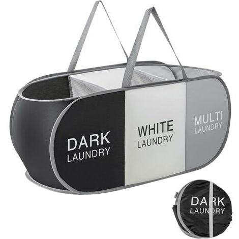 LAN Panier à linge pliable à 3 compartiments, grand panier à linge sale escamotable de 99 L avec poignées, bac de rangement pour vêtements, jouets, buanderie, salle de bain, voyage