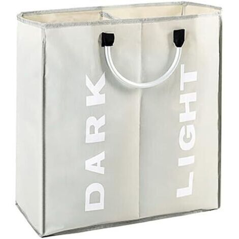LAN Panier à linge pliable en tissu Oxford 600D imperméable avec poignée en EVA et 2 compartiments de rangement 53 x 23 x 53 cm (gris clair)