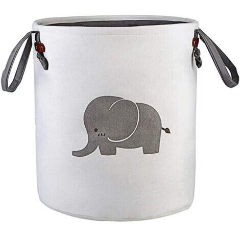 LAN Panier de rangement rond pliable en coton pour chambre de bébé, jouets, linge, vêtements de bébé, paniers cadeaux (éléphant) (gris)