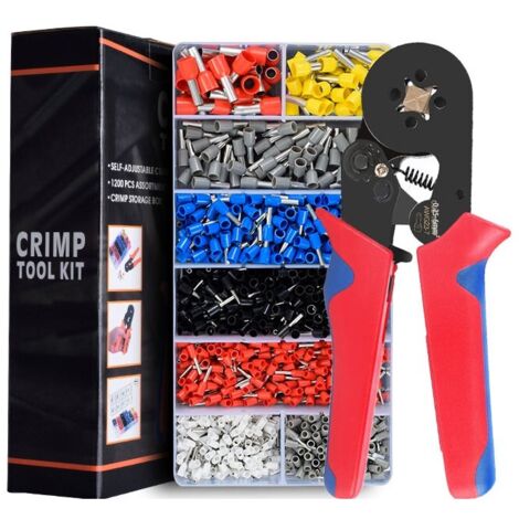 LAN Pince à sertir kit d'outils de sertissage AWG23-7/0.25-10mm² avec 1200 cosses de câble isolées à sertir, connecteur à sertir électrique pince d'électricien professionnel